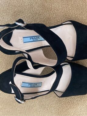 Prada Black Suede Open-Toe Ankle-Strap Heels